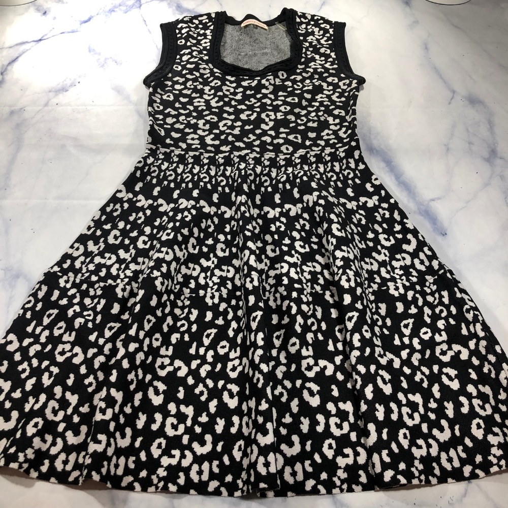 Rebecca Taylor Leopard Stretch Dress Black Knit - Picture 3 of 8